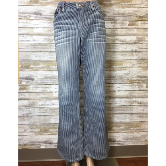Vintage 90's l.e.i pinstripe flared jeans size 13 - Picture 1 of 3
